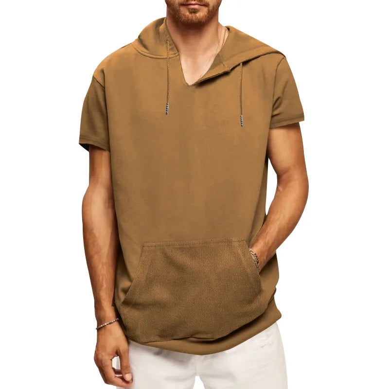 2024 Amazon New Men's Athleisure European and American Hooded Loose Short Sleeves