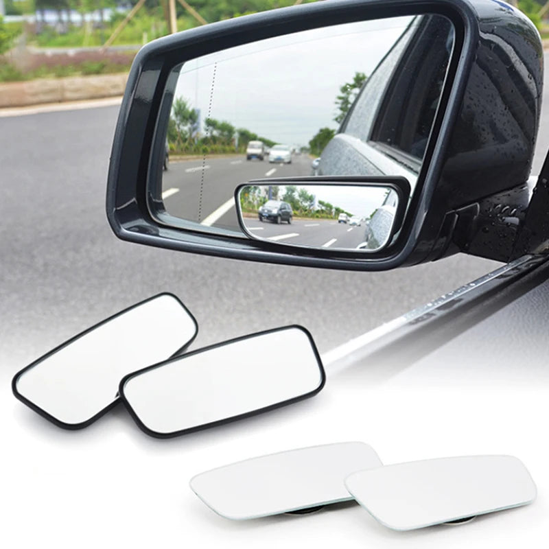 2Pcs Car 360 Degree Adjustable Blind Spot Mirror Auxiliary Rearview Convex Mirror Round Frame Wide Angle Mirrors For Car Reverse
