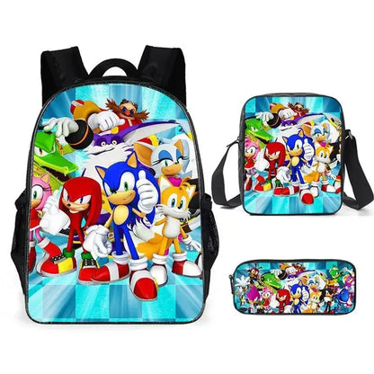 HOT 3PC-SET Sonic Backpack Primary and Secondary School School Bags  Anime Cartoon School Bags Best Gifts for Kids Mochila