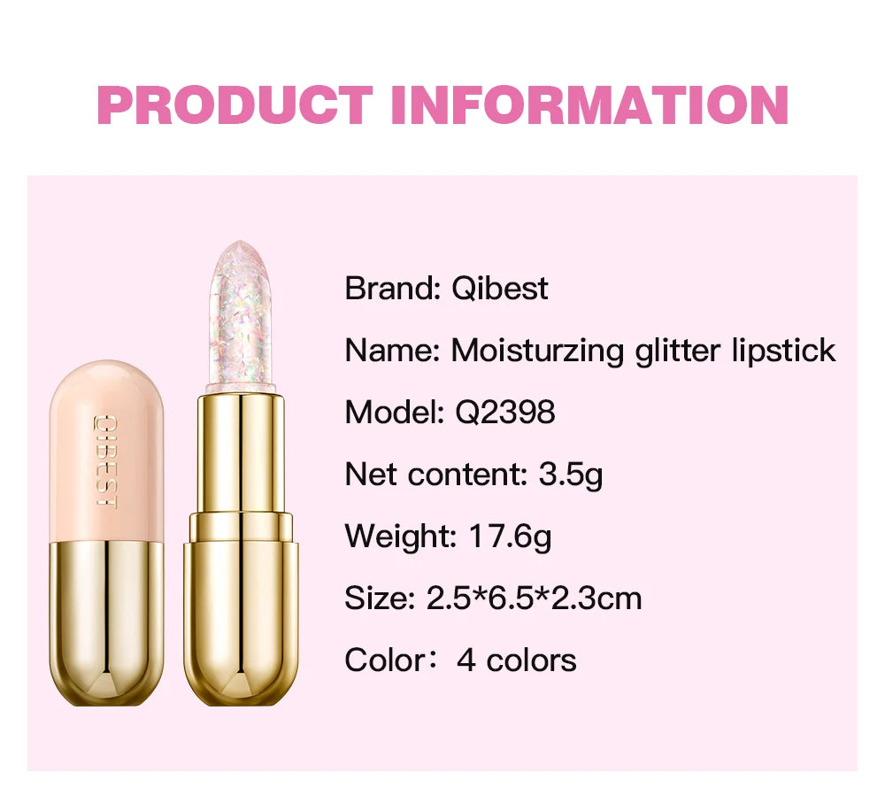 QIBEST Glitter Jelly Lipstick Lip Balm Colors Changing Lipstick Moisturizing Makeup Water Glossy Transparent Lip Stain Cosmetics