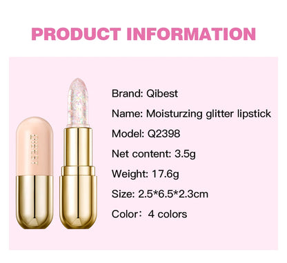 QIBEST Glitter Jelly Lipstick Lip Balm Colors Changing Lipstick Moisturizing Makeup Water Glossy Transparent Lip Stain Cosmetics