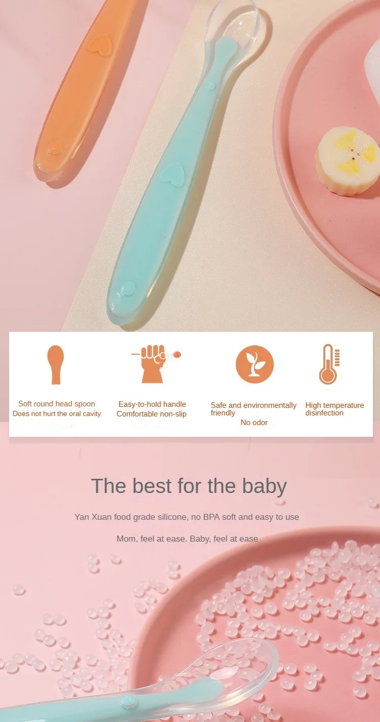 10 Pcs Baby Feeding Spoon Soft Silicone Spoons Training Spoon for Child kids Infants Temperature Sensing Feeding Feeder Flatware