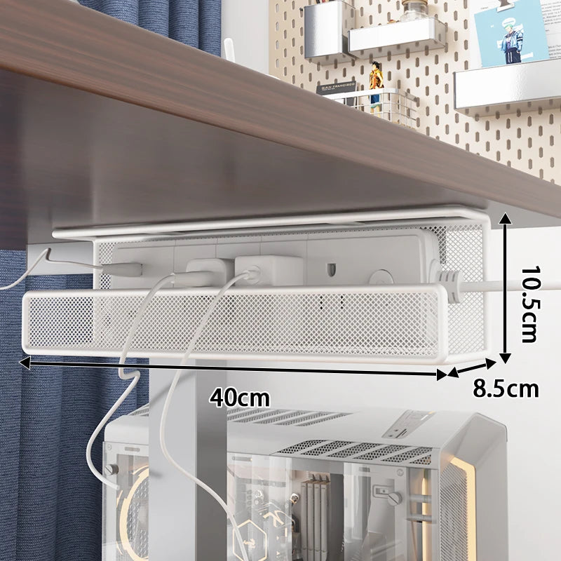 Iron Cable Manager Under The Desk Cable Management Rack No Hole Wire Organizing Box Plug Plug Board Storage Fixed Shelf