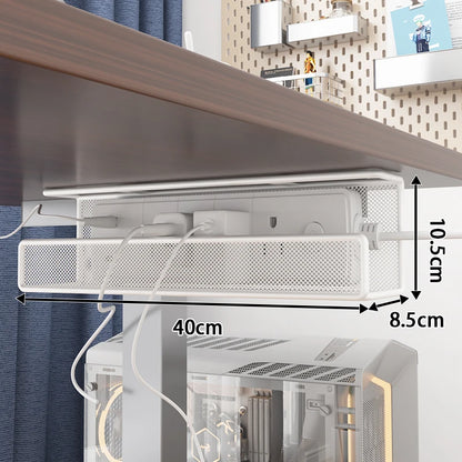 Iron Cable Manager Under The Desk Cable Management Rack No Hole Wire Organizing Box Plug Plug Board Storage Fixed Shelf