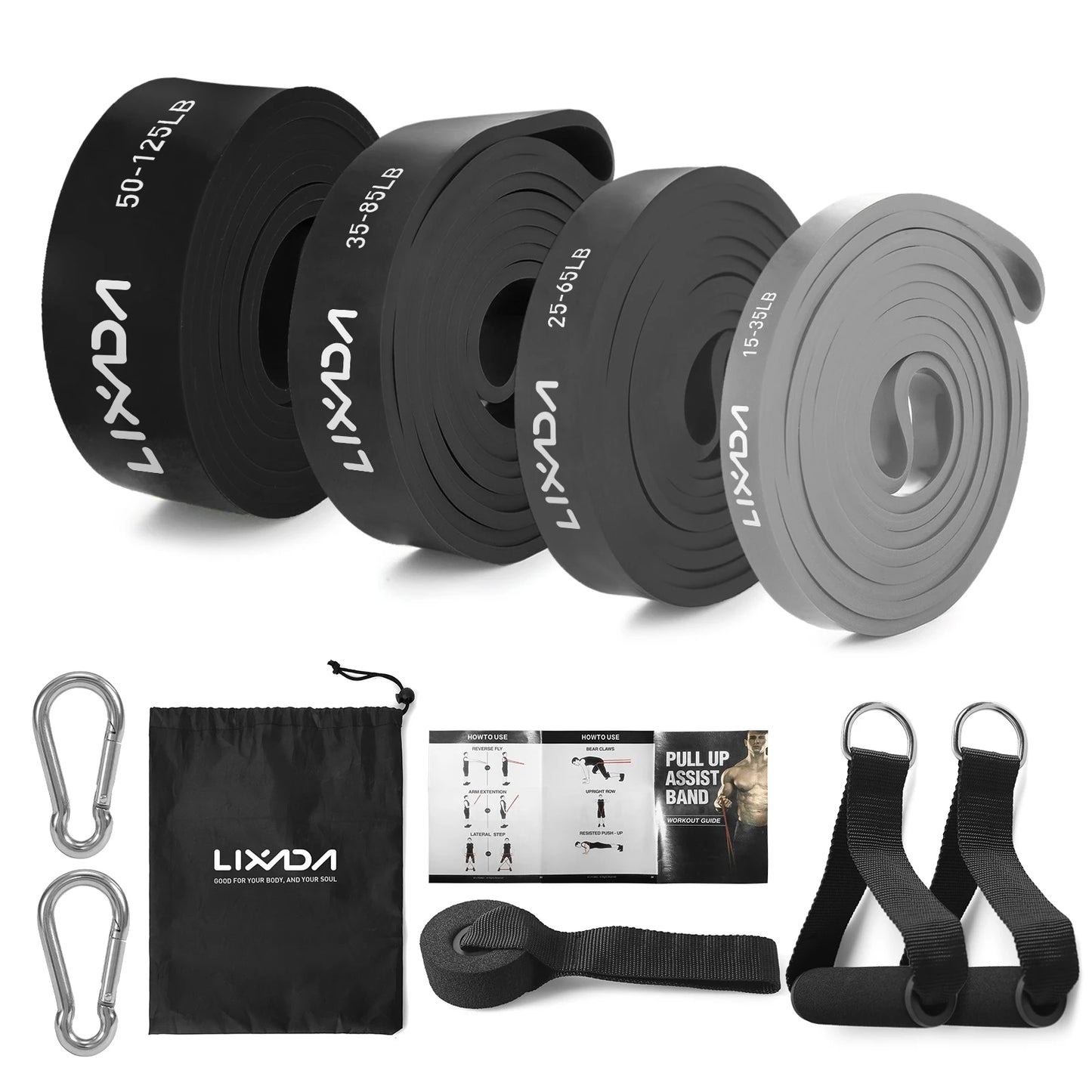 Lixada Pull Up Assist Bands Set Resistance Loop Bands Powerlifting Exercise Stretch Bands with Door Anchor Foam Handles Hooks