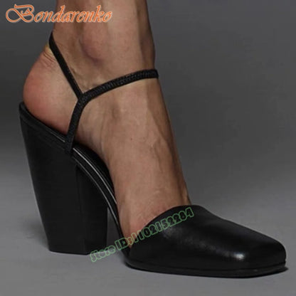 Chunky High Heels Sandals Pump Square Toe Solid Elastic Straps Sandals Women New Style Shoes Summer Party Casual Designer Sexy