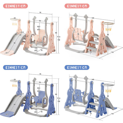 Slide for Children, 4 In 1 Children's Slide Swing with Basketball st, Climbing ladder, Swing Slide Garden Slide for Indoor Outdo