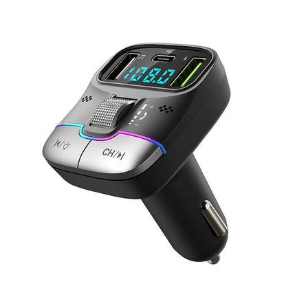 Bluetooth 5.3 Car FM Transmitter Wireless Bluetooth Car Adapter MP3 Player Handsfree Call Dual USB PD Fast Charger Roller Wheel