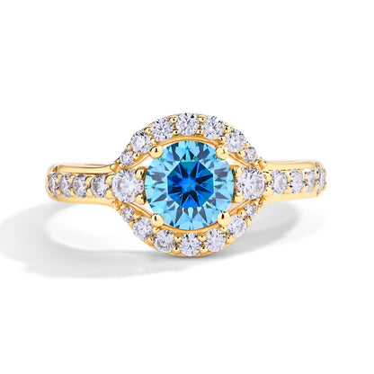 MINTYBOX 1.0ct Color Blue Moissanite Ring S925 Silver D VVS1 Lab Grown Diamond Halo Engagement Rings For Women Wedding Jewelry