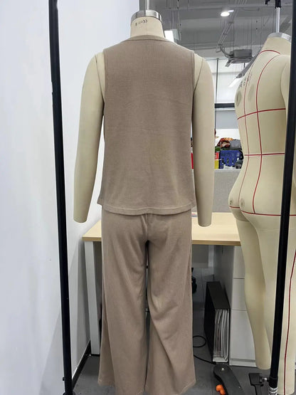 Women's Home Wear Suits Spring and Autumn Vest Top Trousers Two-piece Suit Waffle Pajamas Two-piece Suit