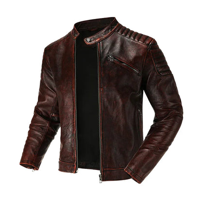 Copersian Men's Genuine Leather Jacket Natural Cowhide Hunting Jacket  Retro Motorcycle Jacket Spring Autumn Mens Clothes
