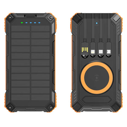 Portable Solar Power Bank Pd22.5W Fast Charging 20000Mah Large Capacity, Wireless Fast Charging and Comes with 4 USB Cable Mobile Power Supply, with Strong Light Led Light, Solar Power Bank Fast Rechargeable Battery