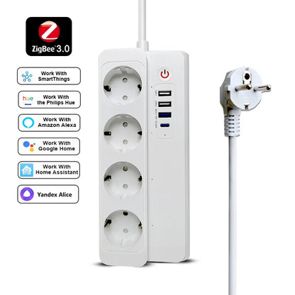 Smart Power Strip Zigbee 3.0 16A PD20W Fast ChargingSmart Multiple Socket Wall Mounted Timer Voice Control and Remote Control