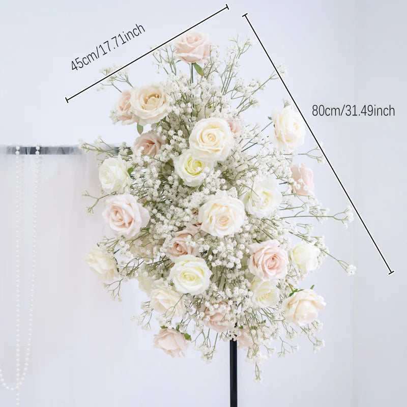 Luxury White Rose Babys breath Artificial Flower Row Wedding Backdrop Arch Decor Hang Floral Arrangement Event Party showcase