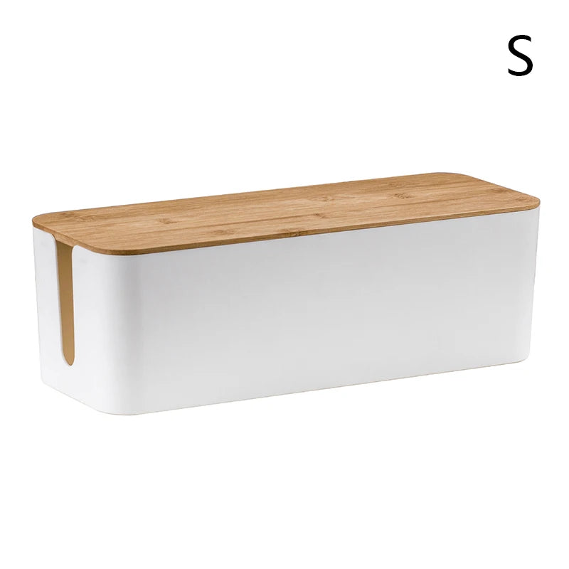 Cable Storage Box Power Strip Case Wooden Power Line Wire Management Organizer Anti-Dust Charger Socket Network Line Storage Bin