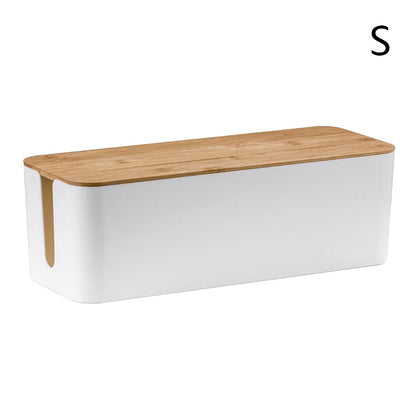 Cable Storage Box Power Strip Case Wooden Power Line Wire Management Organizer Anti-Dust Charger Socket Network Line Storage Bin