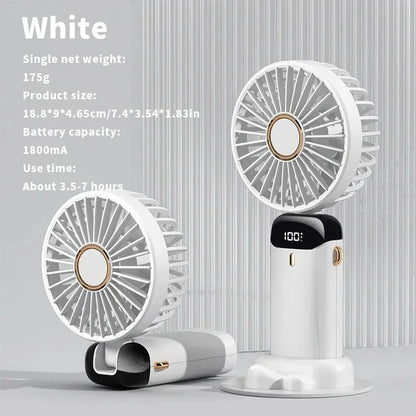 Handheld Neck Hanging USB Mini Fan Foldable Portable 5 Speed Rechargeable Fan With Phone Stand And LED Display Screen