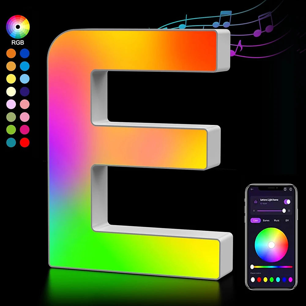 Smart LED Letters Lights Alphabet Light Decorative Name Letter Number Lamp Night Light USB MeRGBW App Music Sync Logo Game Home