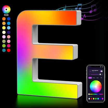 Smart LED Letters Lights Alphabet Light Decorative Name Letter Number Lamp Night Light USB MeRGBW App Music Sync Logo Game Home