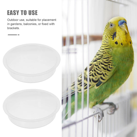 2 Pcs Bird Feeder Water Tray Feeding Bowls Dish for Birds Outdoor Cage Pp Trays & Watering Supplies Round Birdbath Hummingbird