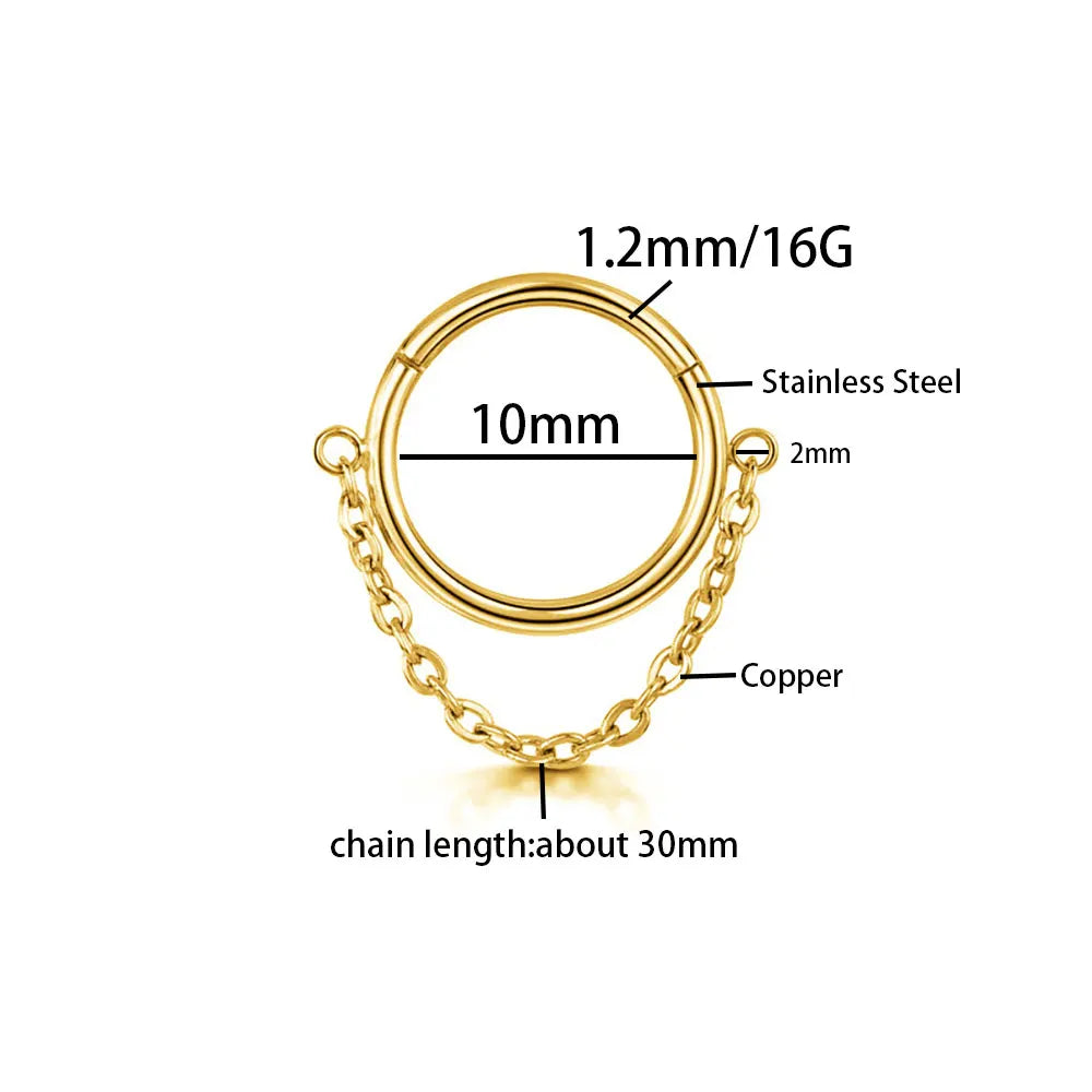 16G Stainless Steel Chain Conch Ear Piercing Hinged Clicker Segment Septum Ear Ring Cartilage Sleeper Earring Helix Piercing