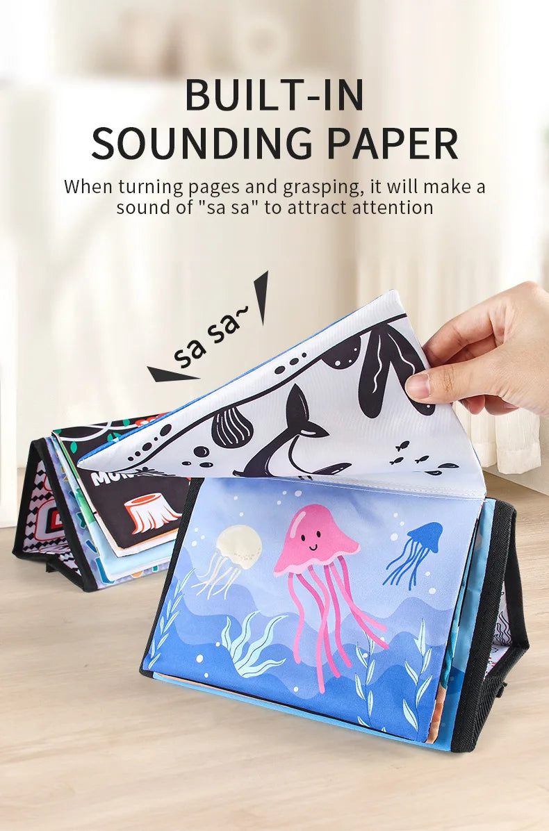 Funny Black and White Baby Cloth Book Early Educational Montessori Toy for Children Newborn Tummy Time Mirror Toys