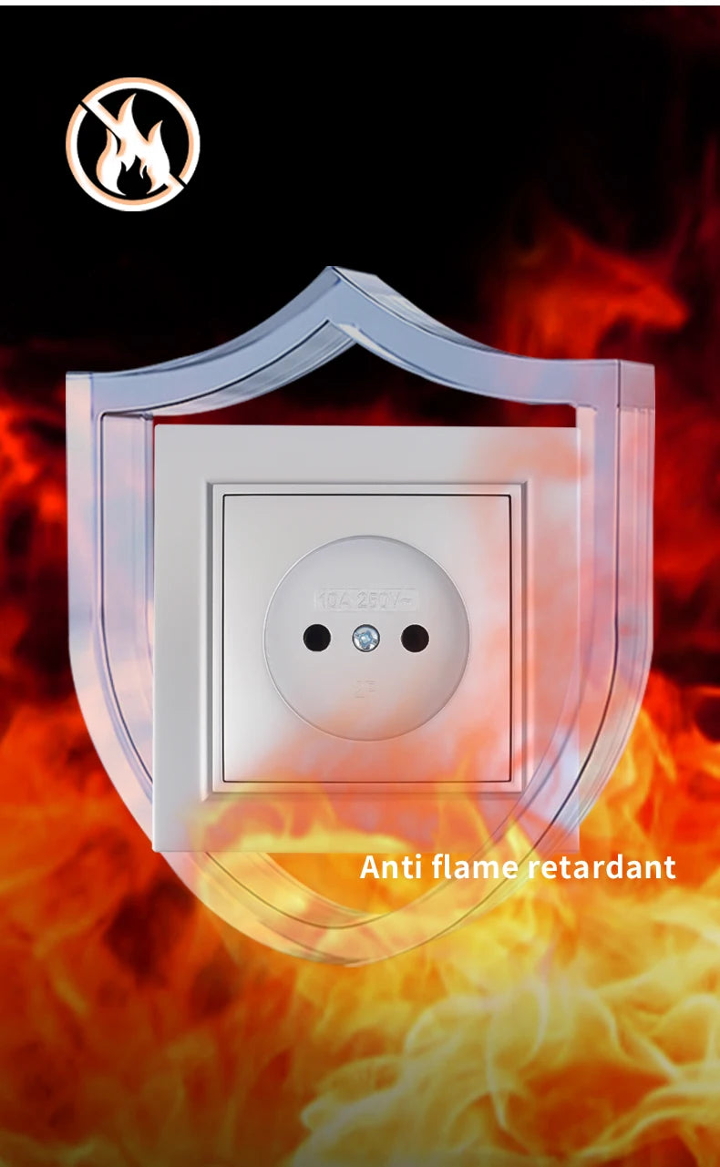 Silvery Electrical Outlets Power Sockets 250V EU Standard Wall Embedded Flame Retardant AC Not Ground Plugs Socket Paint Plastic
