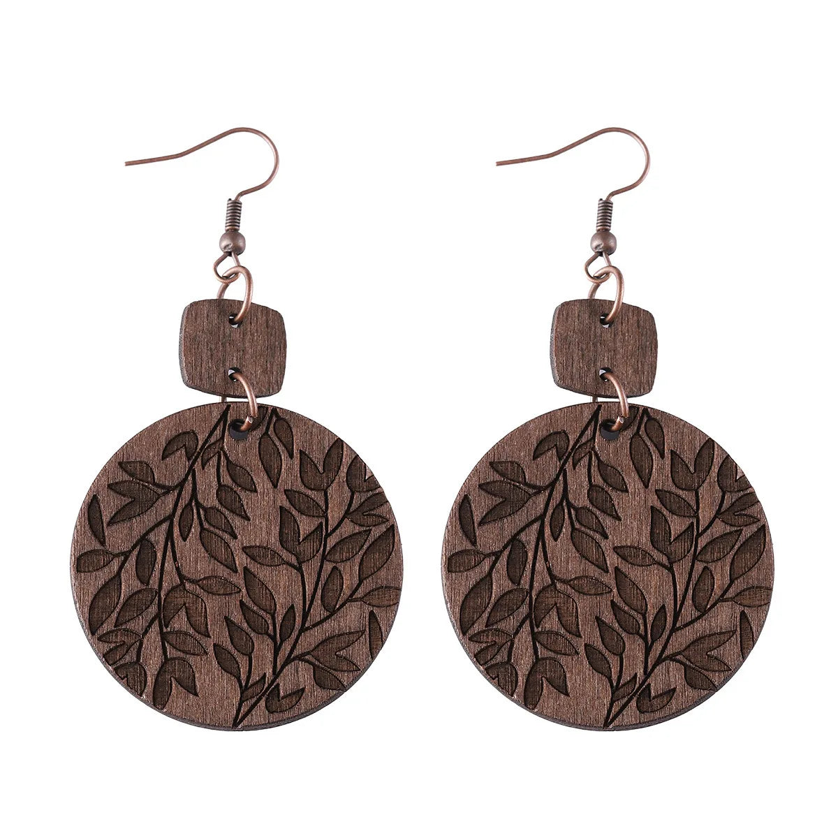 New Bohemian Earrings Autumn Leaf Disc Splicing Wooden Earrings Double sided Fashion Earrings Gift