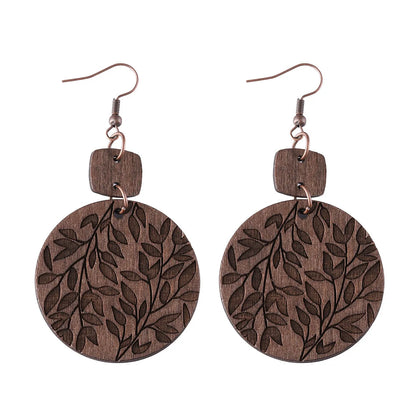 New Bohemian Earrings Autumn Leaf Disc Splicing Wooden Earrings Double sided Fashion Earrings Gift