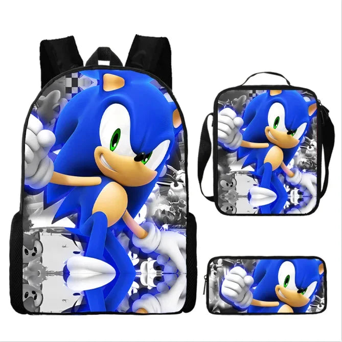 HOT 3PC-SET Sonic Backpack Primary and Secondary School School Bags  Anime Cartoon School Bags Best Gifts for Kids Mochila
