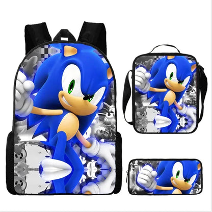 HOT 3PC-SET Sonic Backpack Primary and Secondary School School Bags  Anime Cartoon School Bags Best Gifts for Kids Mochila