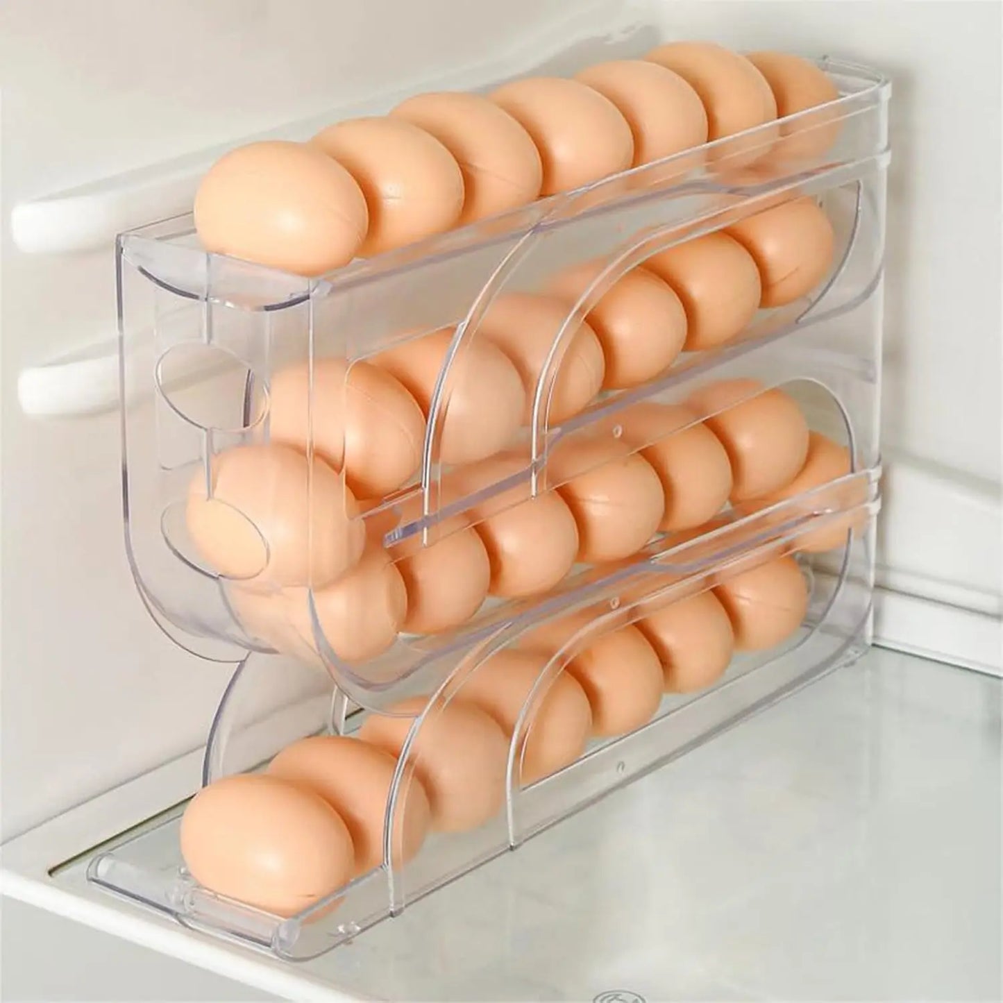 Egg Holder for Fridge Auto Rolling Fridge Egg Organizer Space-Saving Egg Dispenser Holder Large Capacity Egg Dispenser for Refri