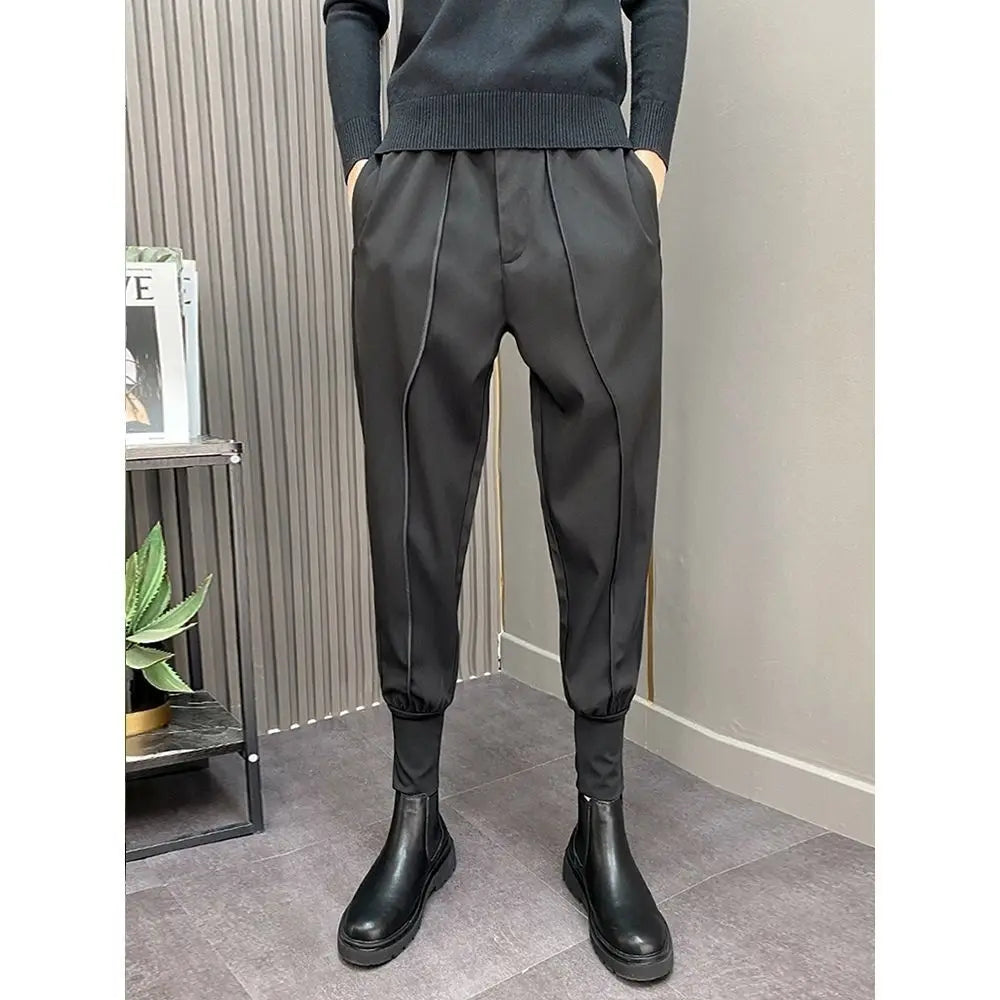 Black Harlan Draped Man Suits Pants Fluid 9 Cropped Fabric Designer Clothes Classic Trousers For Men Clothing Premium Up