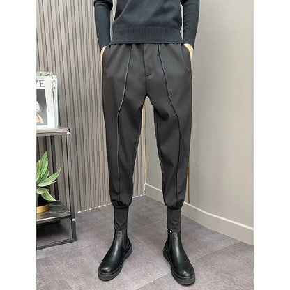 Black Harlan Draped Man Suits Pants Fluid 9 Cropped Fabric Designer Clothes Classic Trousers For Men Clothing Premium Up