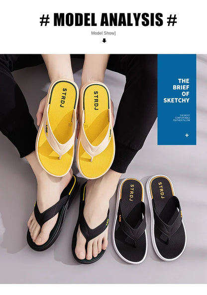 Men's Summer Flip-flops with Anti-odor and Anti-slip Features As Well As Fashionable Super Soft-soled and Trendybeach Flip-flops