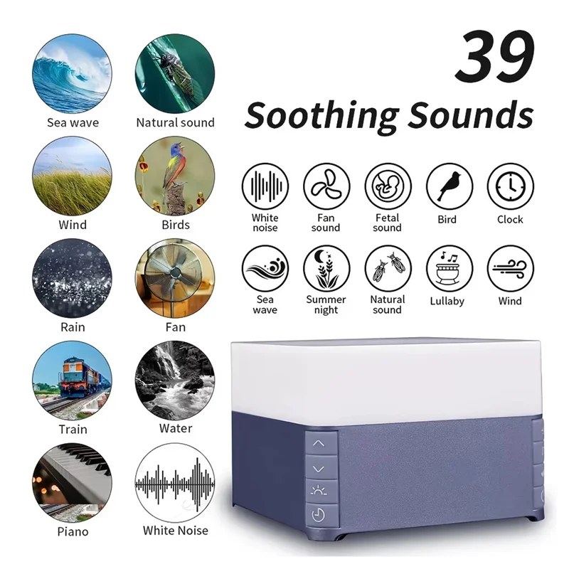 DIGIT-White Noise Machine Baby Audlt Sleep Aid 39 Songs Soothing Sounds With Soft Night Light Timer Noise Player