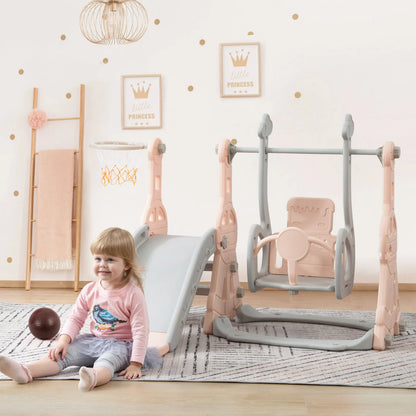 Slide for Children, 4 In 1 Children's Slide Swing with Basketball st, Climbing ladder, Swing Slide Garden Slide for Indoor Outdo