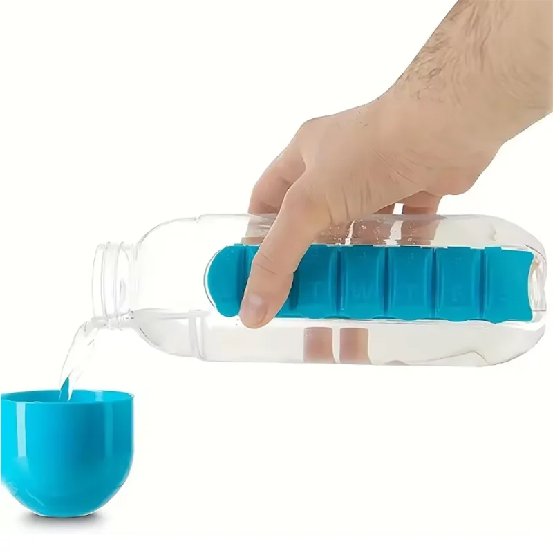 Portable Water Bottle With Built-in Pill Box for Medicines, Vitamins, Perfect for Outdoor, Gym, Fitness, Camping and Traveling