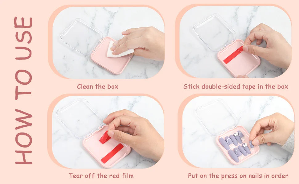 20pcs Press On Nail Packaging Boxes With Double Sided Adhesive Nail Tape Acrylic Press On Nail Storage Box in 4 Colors For Nail