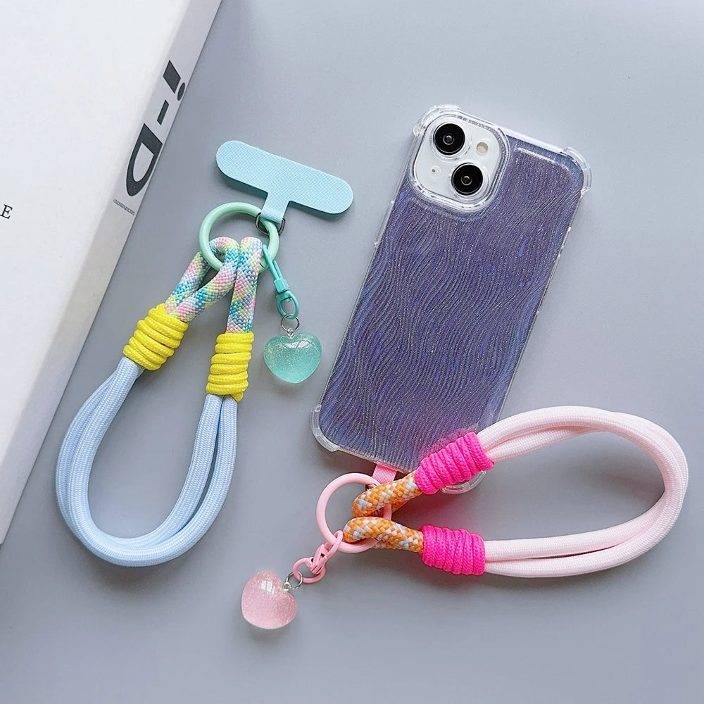Universal Braided Mobile Phone Lanyard Strap Cartoon Star Hanging Chain Ring Cord with Patch Wrist Strap Cell Phone Detachable