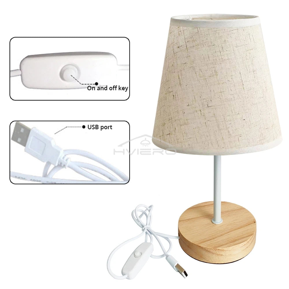 Solid Wood Cloth Nordic Decorative Table Bedroom Bedside Lamp Simple Creative Remote Control Small Night Light Energy Saving Led