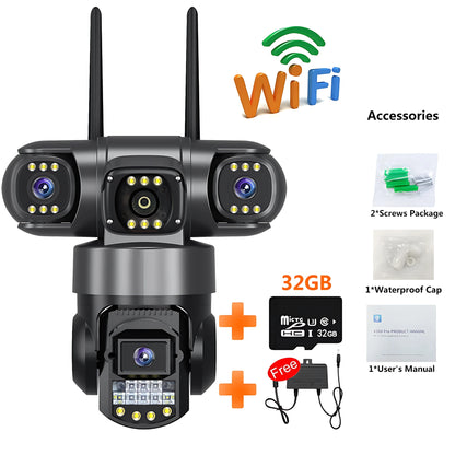 CCTV 3 Lens Video Surveillance Camera Wifi Network Camera 4G SIM Card Wireless 360 Monitor Outdoor Waterproof Security Cameras