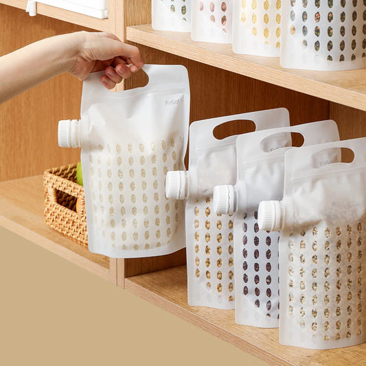 Food Storage Grain Bag Multigrain Pour Reusable Portable Bag Cereal Flour Bean Nut Rice Tea Powder Water Reusable Organizer Case