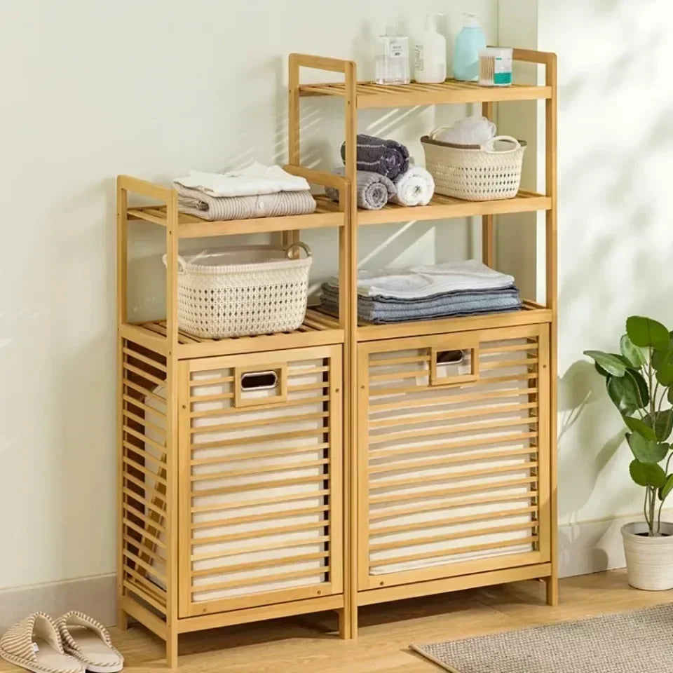 Dirty Clothes Basket Wood Vine Weaving Laundry Hamper Multi-function Bathroom Rack Large Capacity Laundry Baskets Storage Rack