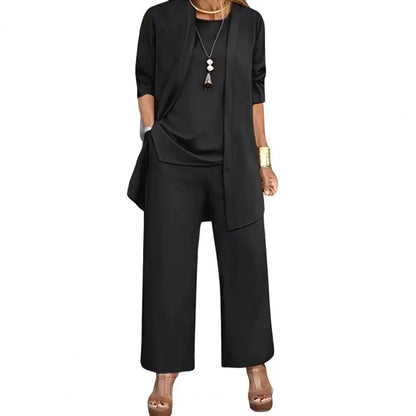Women Clothes Stylish Women's 3-piece Pantsuit Set with Long Sleeve Cardigan O Neck Vest Wide Leg Trousers Fall Spring Outfit