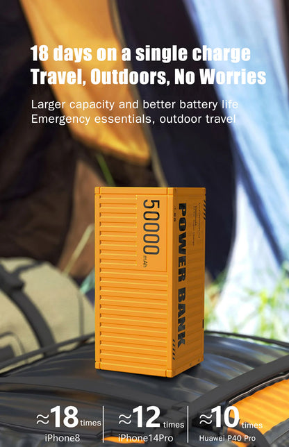 Large Capacity 50000mAh Power Bank 22.5W PD Fast Charging Auxiliary Battery for Outdoor Camping High-Speed External Spare