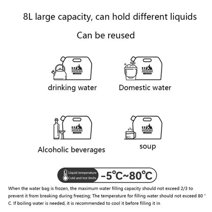 Outdoor Water Storage Bag 8L With Faucet Valve Travel Camping Food Grade Large Capacity Portable Foldable Plastic Water Bag