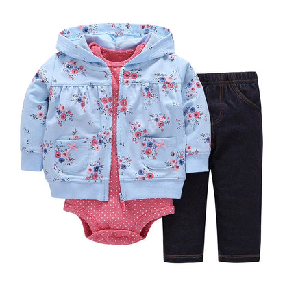 Babys 3pcs/sets Boys Casual Jacket Cotton Coat Girls Bodysuits Sports Trousers Long Pants