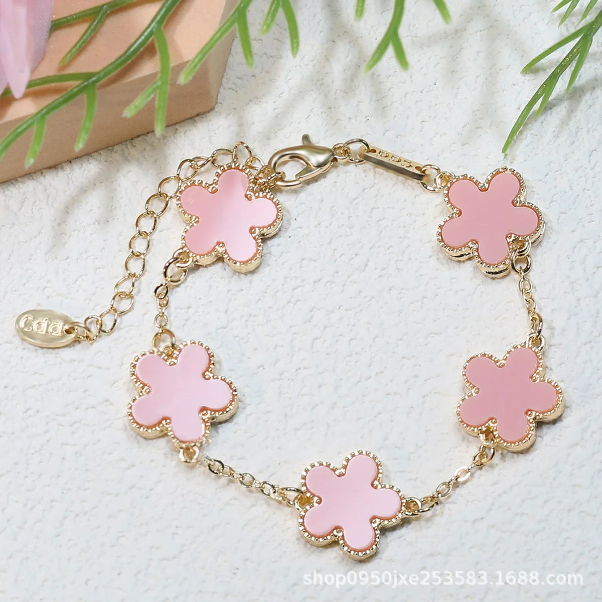 Fashion Double Sided Plant Five Leaf Plum Blossom Charm Bracelets For Women Girl Waterproof Clover Jewelry Gifts Best Friends
