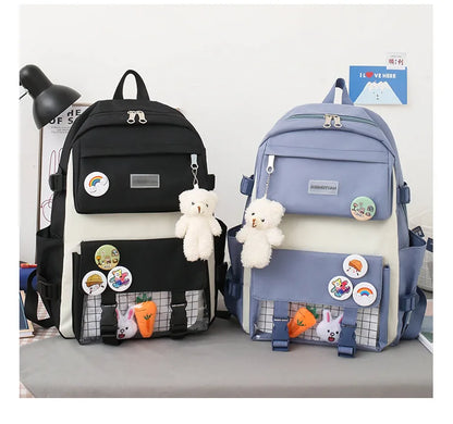 New Large-Capacity Primary School Junior High School Students Shoulders Backpack High School Five Sets of Multi-Compartment Fash